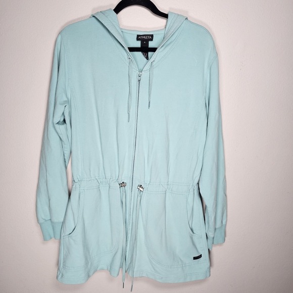 Athleta Womens Medium Fitted Hooded Full Zip Jacket Blue Hoodie Athletic Sporty - Picture 1 of 6